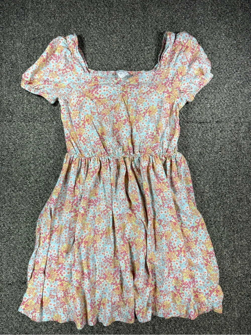 Roxy Girls Floral Square-Neck Dress in Yellow, Pink, Light Blue